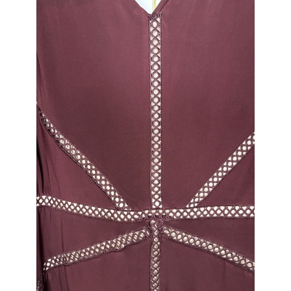 Taylor Burgundy Ruffle Cap Sleeve High-Low Midi Geometric Dress Women's Size 16W - Picture 8 of 16